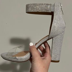 Silver 4” high heels for prom or wedding, size 5.5